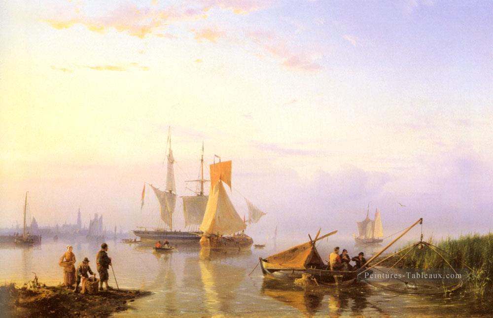 Livraison Dans Un Calme Amsterdam Hermanus Snr Koekkoek paysage marin bateau Peintures à l'huile